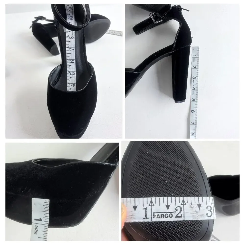 DV Target Black Velvet Platform Pumps Block Heel Ankle Strap Size 10